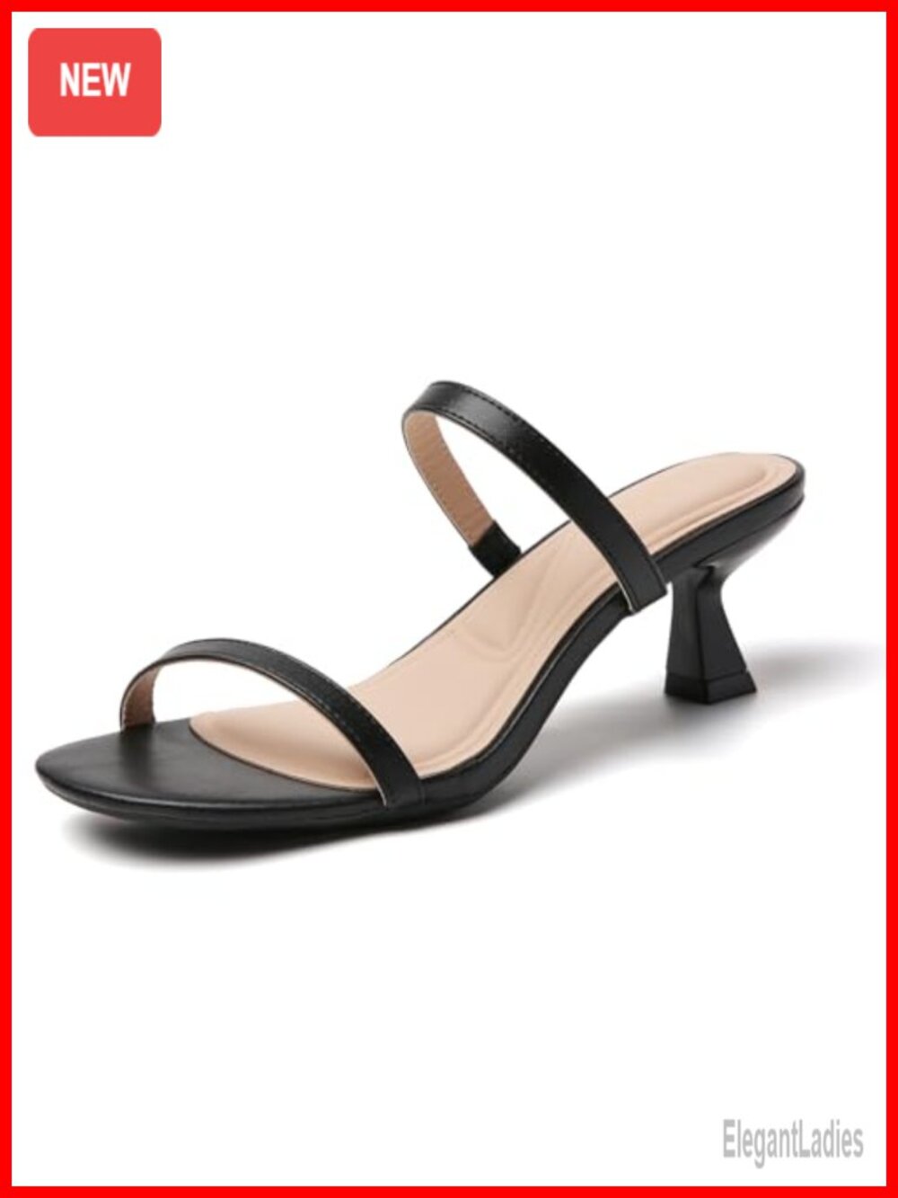 Kitten Heel Two Strap Slip On Leather Sandals for Women